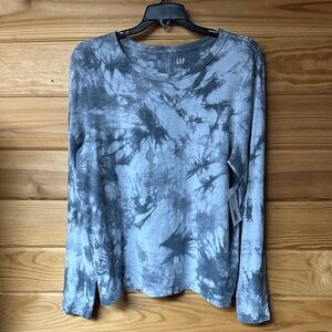 GAP Women's Gray Tie-Dye Long Sleeve Top Size L